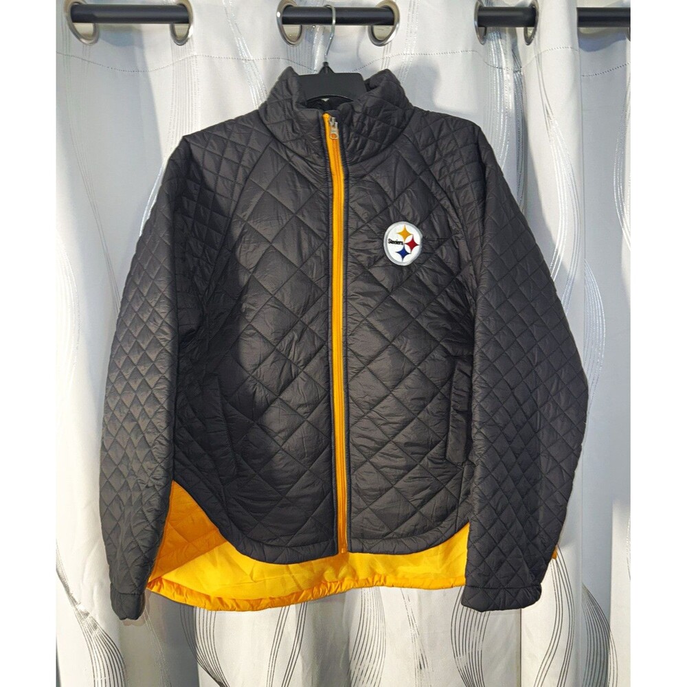 G-III Pittsburgh Steelers NFL Quilted Full Zip women’s Jacket Black/Gold Size XL